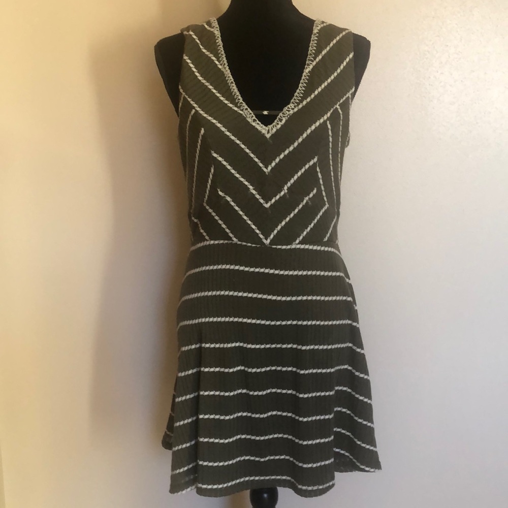 Olive Green and White Stripe Dress